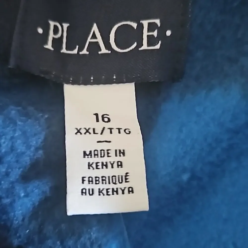The Children's Place Boys' Blue Buffalo Plaid 1/2 Zip Fleece Pullover Size 16
